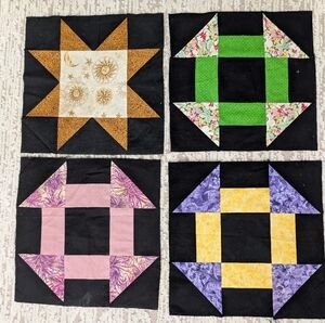 Hand Crafted Black and Multicolor Quilt Squares
